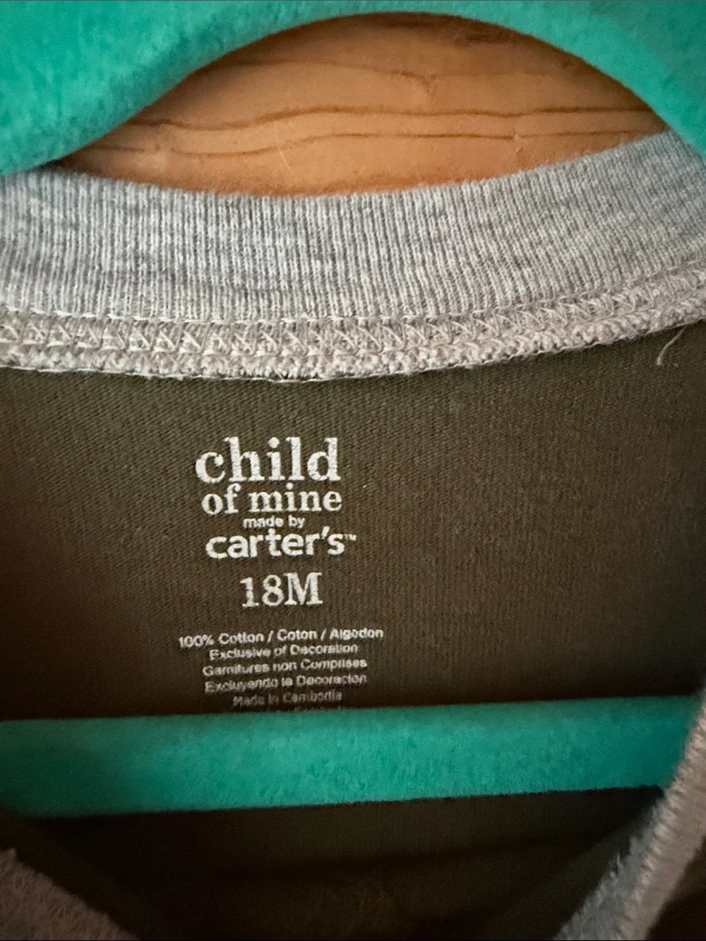 Carter's Olive Green Romper with Heather Gray Trim